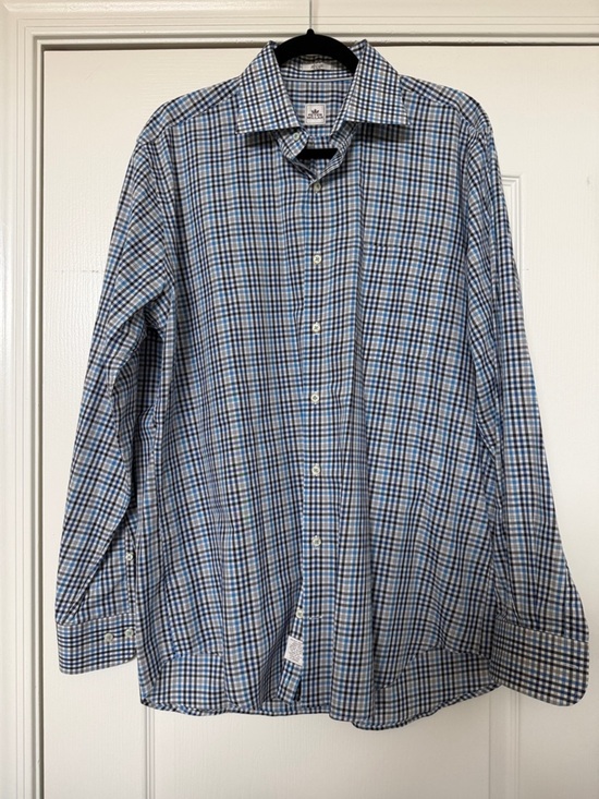 Peter Millar Other - Peter Millar Men’s 100% Cotton Check Dress Shirt Blue White Size L